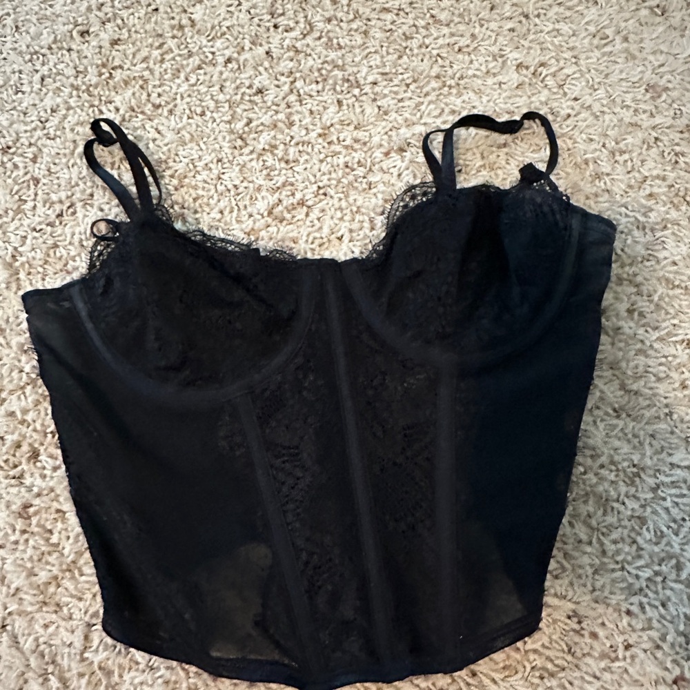 White Fox Black Lace Bustier Top